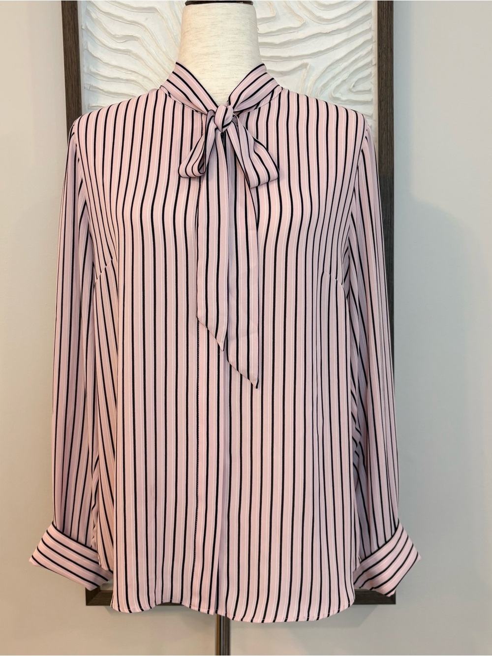 White House Black Market Pink Stripe Tie-Neck Blouse Size 10